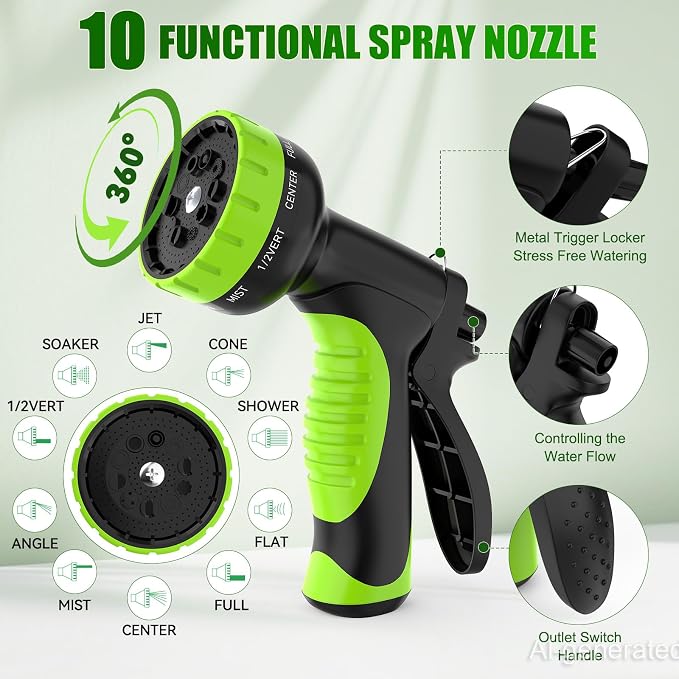 NON-EXPANDABLE Garden Hose 50ft x5/8'', Heavy Duty Flexible Water Hose with 10-Function Sprayer, Lightweight, Leak Proof, Durable Fabric Skin, Pressure Resistant for Yard, Outdoor
