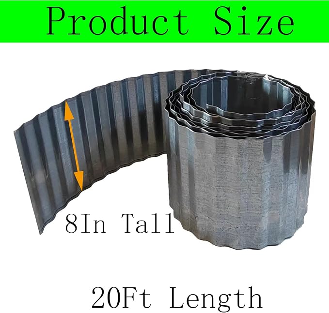 Metal Landscape Edging Border,8 inch × 20 feet Corrugated Garden Edging for Flower Bed,Lawn (8 Inch × 20FT)
