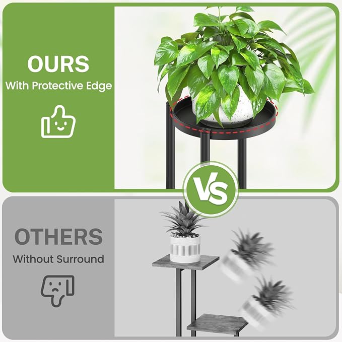 iDavosic.ly Plant Stand for Indoor Outdoor Set of 2, 4 Tier Metal Flower Pot Display Holder Shelf and 3 Layer Tall Corner Orchid Rack for House Patio Balcony Garden Living Room Porch, Black
