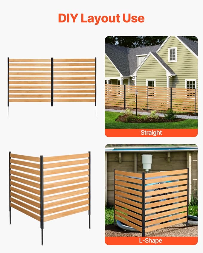 VEVOR Wood Privacy Fence, 38" W x 42" L, 2-Panel Slatted Air Conditioner Fence Screen, Pool Equipment Enclosure with Metal Stakes, Easy DIY Installation, Outdoor Trash Can Hider for Garden Decoration