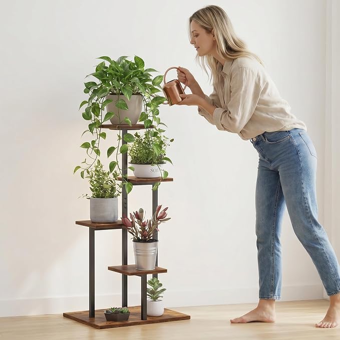4 Tier Plant Stand Indoor, Multiple Plant Stands for Indoor Plants | Sturdy wood structure, space-saving corner design. Multi-layer rack holds multiple potted plants,ideal for living room