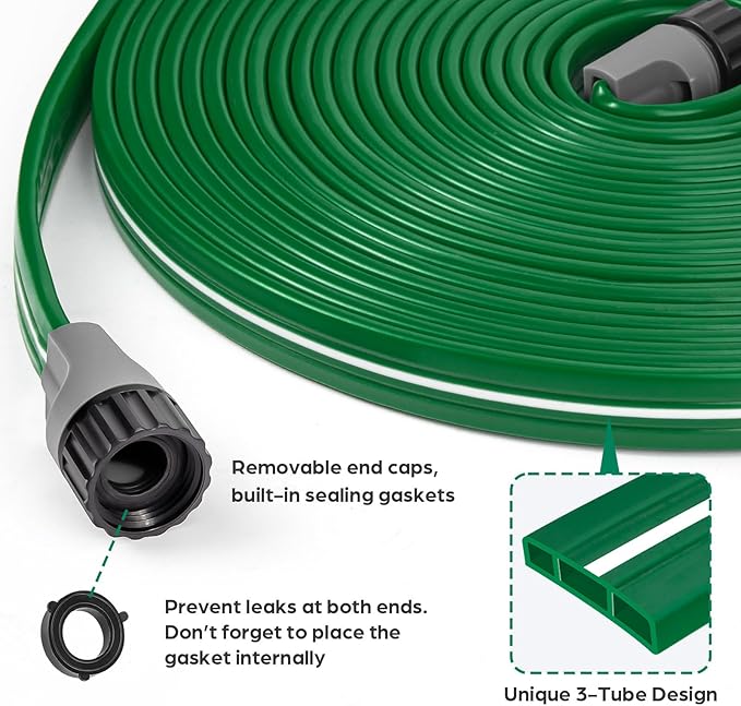 Jin&Bao Sprinkler Hose with Holes 25FT 2Pack, Heavy Duty Watering Garden Hose, High-Efficiency Sprinklers System for Lawn and Garden with Staples