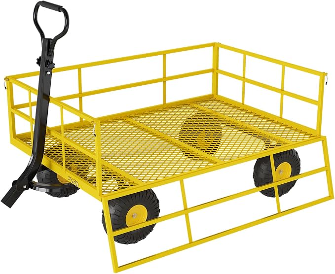 GarveeLife Heavy Duty Steel Garden Cart 1200 LBS Capacity 3 in 1 Pullable Garden Wagon with 13 in Wheels for Gardening Soil, Tools, and Plant Transport