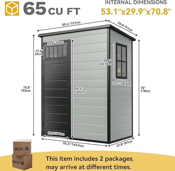 DWVO 5x3FT Outdoor Storage Shed with Fence-Style and Side Windows, Floor, Lockable Doors, Plastic Storage for Backyard and Garden, Blue-Gray