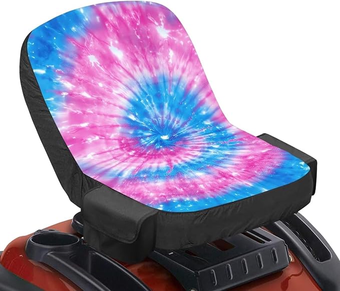 Tie Dye Tractor Seat Cover with Drink Pouch Waterproof Lawn Mower Seat Cover Protector with Side Pockets Compatible with Craftsman Cub Cadet Kubota