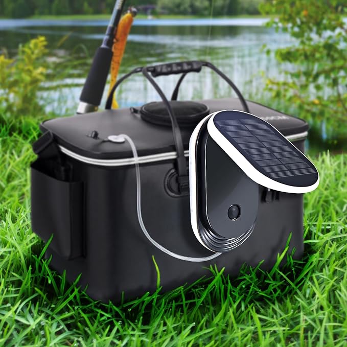 Lewisia Solar Air Pump with USB Charging Portable Fish Bait Aerator Live Bait Pump Fishing Pond Bubble Oxygenator Aquaponics Aquaculture Hydroponics Bubbleponics 3 Working Modes