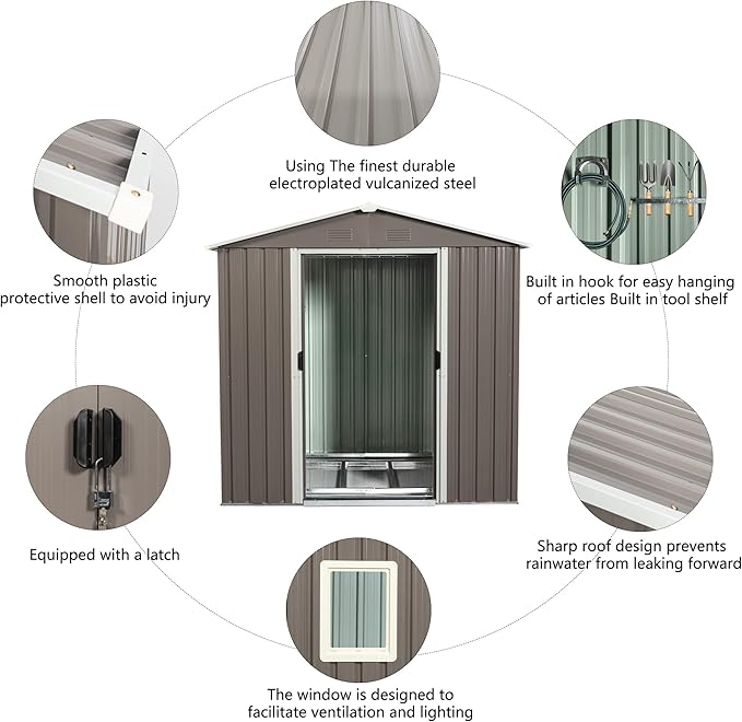 6FT x 5FT Outdoor Storage Shed, Heavy Duty Galvanized Steel Garden Shed with Sliding Lockable Doors, Punched Vents & Foundation Kit, Weather Resistant Metal Tool Shed for Backyard,Gray with Window