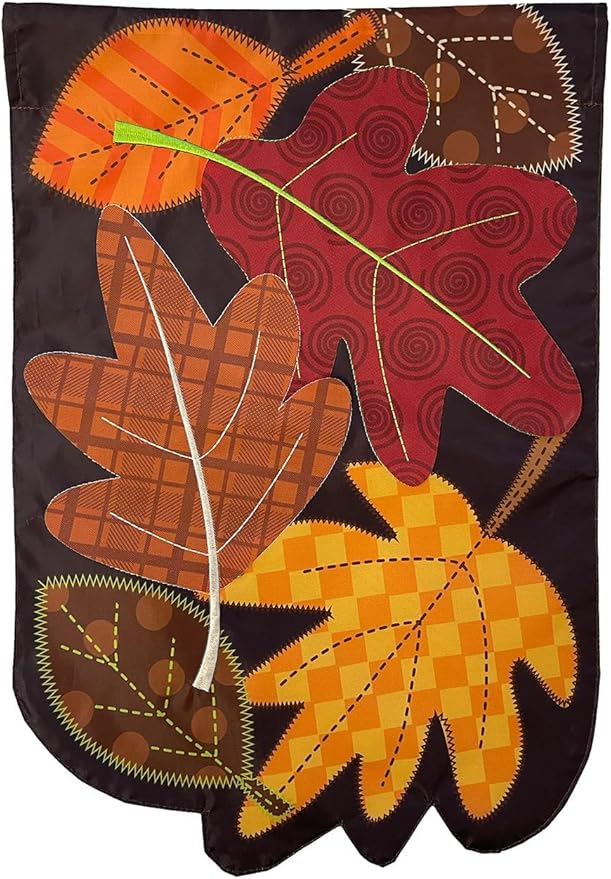 Fallen Leaves Applique Autumn House Flag 28" x 40" Briarwood Lane