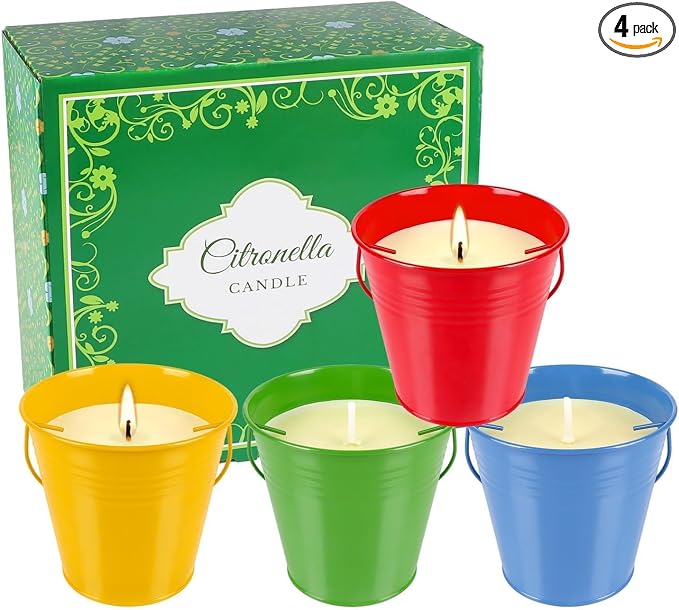 Citronella Candles Outdoor Set of 4-12oz Multicolor Soy Wax Candles, Clean Burning Smokeless for Patio Garden Balcony Decor, Long-Lasting Outdoor Candles with Natural Soy Wax Blend