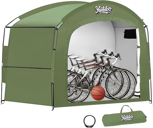 Waterproof Portable Bike Storage Tent with Extended Width for 3-5 Bikes, Clips Easy Setup Outdoor Bike Tent, Bicycle Shelter for Motorcycle, Garden Tools, Lawn Mower, XXL Bike Shed (Green)