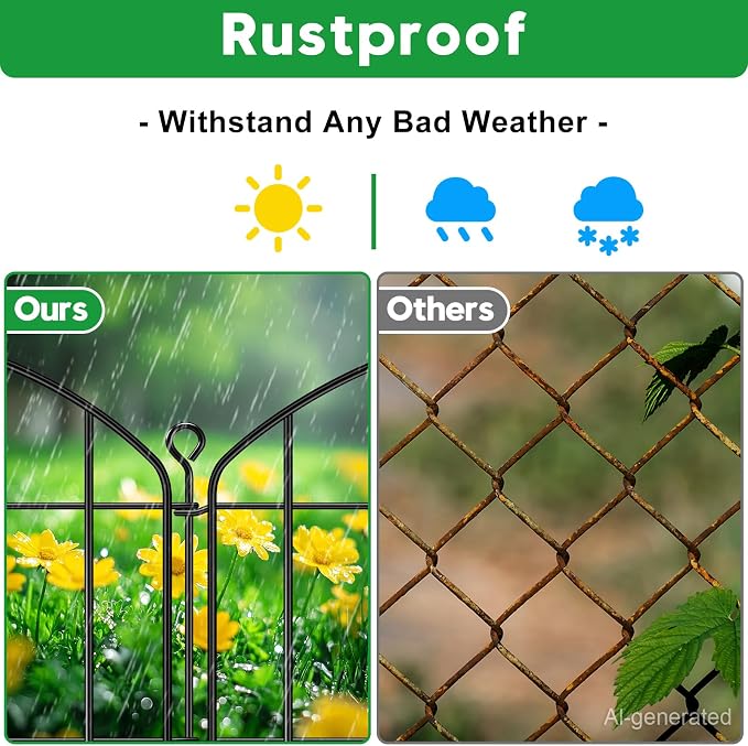 Decorative Garden Fence 24in (H) x16ft (L), Arched Rustproof Metal No Dig Fence for Dogs & Rabbit, Ornamental Animal Barrier for Flower Beds, Border Panels Fencing for Yard & Patio Outdoor Decor