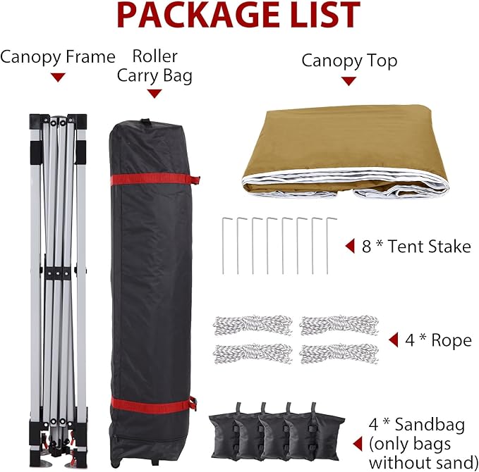 10x10ft Pop Up Canopy Tent, 90-Second One-Person Setup, Heavy Duty 500D Polyester Weather Resistant, Portable with Wheeled Bag, 8 Stakes & 4 Ropes for Camping, Beach, Partie
