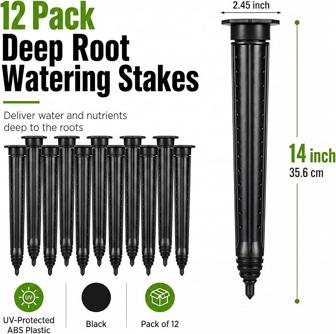 Junkin 12 Pack Tree Watering Stake Large UV Protected ABS Plastic Deep Root Irrigation Spike for Garden Shrubs Bushes Shrubs Flowers Fruits Vegetables Potted Plants (14 Inch)