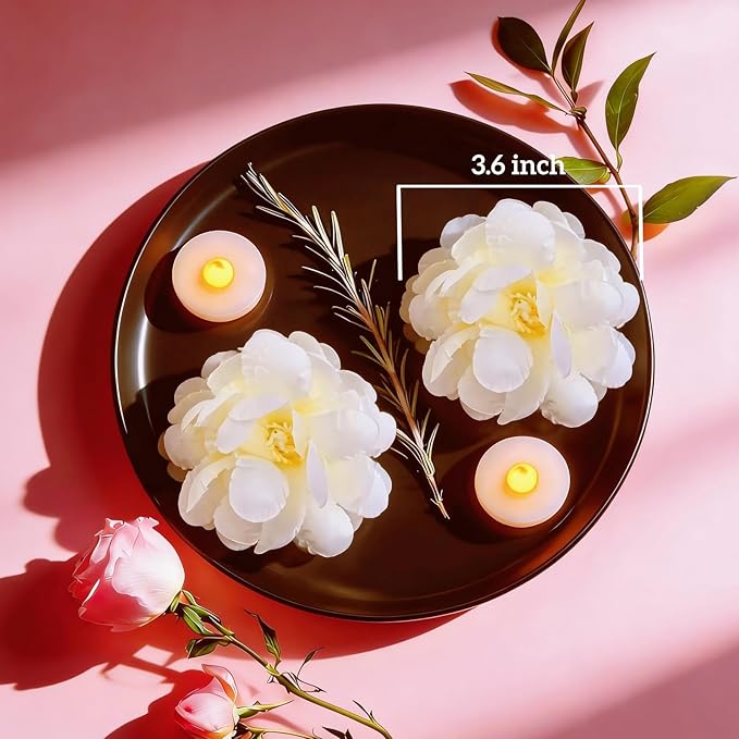 24 Pack Flameless Floating Candles and Floating Artificial Flower Led Battery Operated Waterproof Tea Lights for Cylinder Vases Centerpieces at Wedding, Party, Pool Decor White