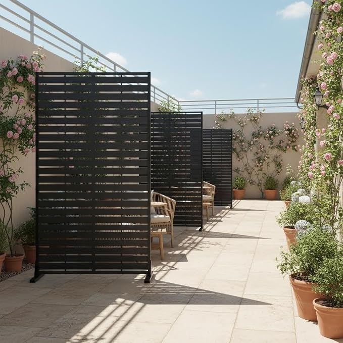 Outdoor Privacy Screen Decorative Privacy Panel with Stand, 60" Hx35 W Freestanding HDPE Privacy Fence with Louver Pattern 5 Panels, Divider Privacy Screens for Outside,Patio,Pool
