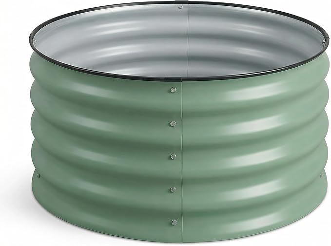 Sponvatt 1Pcs Round Galvanized Raised Garden Bed Kit 24 x 12 Inch Metal Planter Box Outdoor with Safety Rubber Edge Trim Rust Proof Weather Resistant Circular Steel Garden Beds Sage Green 12 Inch Deep