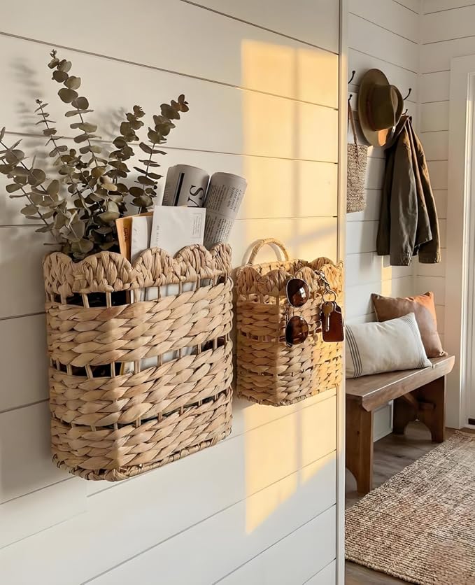 AceList Handwoven Wall Hanging Basket for Front Door, Kitchen, Entryway or Porch – Rustic Decorative Storage Basket for Seasonal Flowers and Gifts