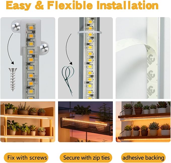 LED Plant Growing lamp,3000K/6000K Full Spectrum Grow Light Strips for Indoor Plants with 3/9/12H Timer & 10 Dimmable Levels,Led Plant Lights for Green House Hydroponics Succulent (4 Bars)
