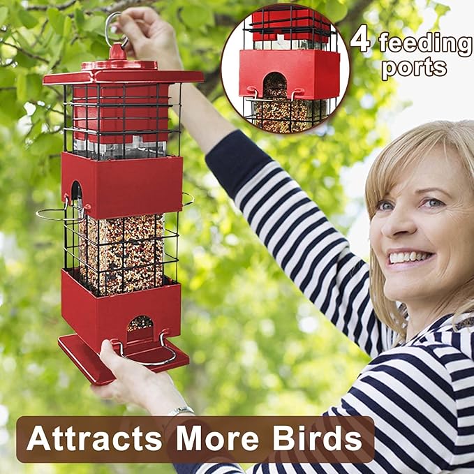 Bird Feeder Squirrel Proof, 2LBS Metal Anti-Squirrel Bird Feeders for Outdoors Hanging,Weight-Activated Perches Wild Birdseed Feeders for Cardinal Blue Jay Outside