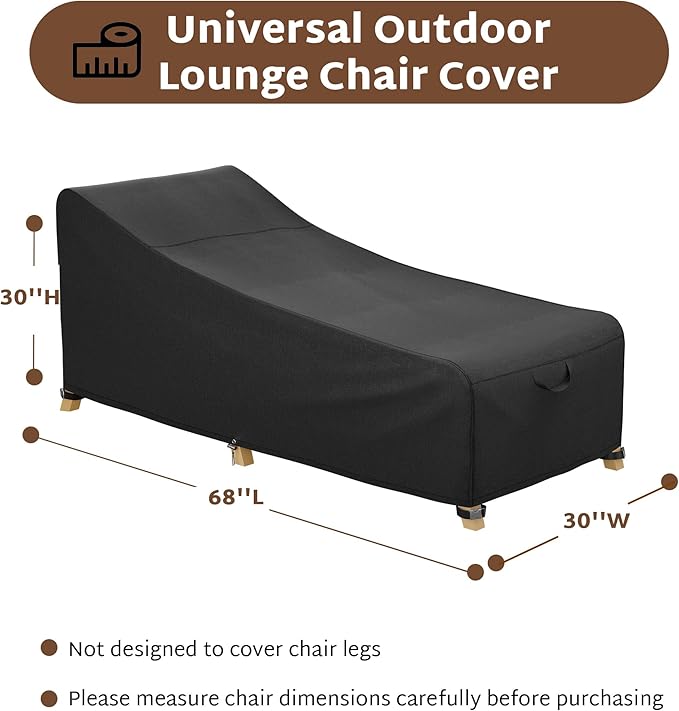 iBirdie Outdoor Chaise Lounge Cover 68L x 30W x 30H inch Waterproof Patio Furniture Covers Lawn Pool Chair Cover 1 Pack Black
