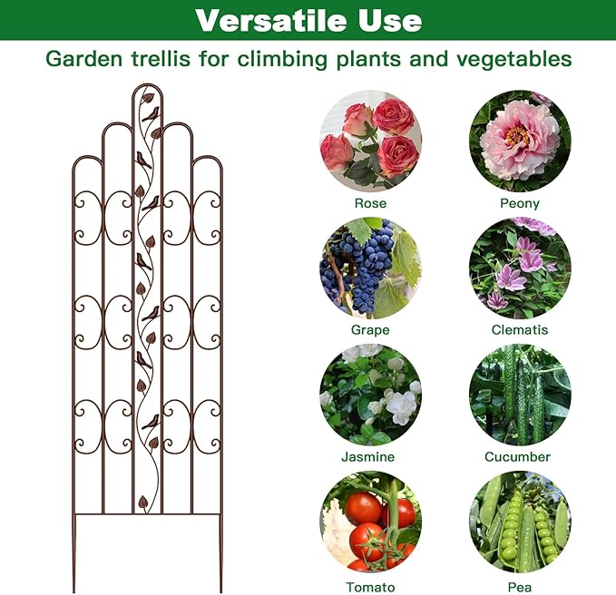 Amagabeli 2 Pack 71” x 21” Tall Garden Trellis for Climbing Plants Outdoor Heavy Climbing Plant Rose Trellis Wrought Iron Ivy Vine Cucumbers Decorative Metal Trellis Brown