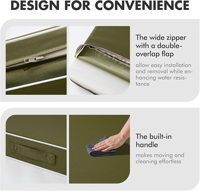 MIULEE Dark Green Outdoor Seat Cushion 24x24 Inch Waterproof & 3 Year Fade Resistant Dark Seat and Back Cushion for Patio Furniture Chair Sofa Couch with Handle and Adjustable Straps
