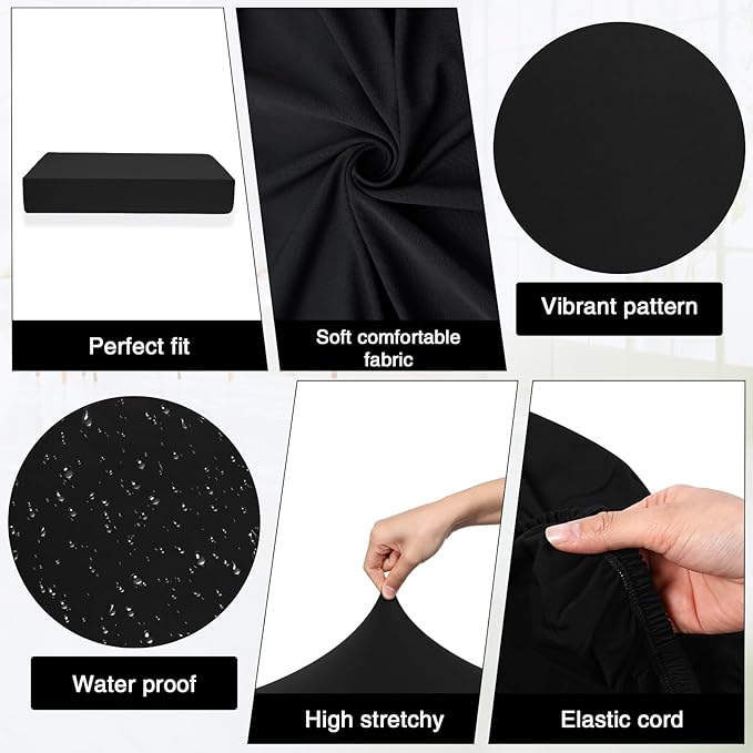 Newwiee 8 Pcs Stretch Patio Outdoor Cushion Covers Replacement for 4 Backrests and 4 Patio Cushions Covers, Waterproof Couch Sofa Slipcover Furniture Protector, Thin Fabric Breathable(Black)