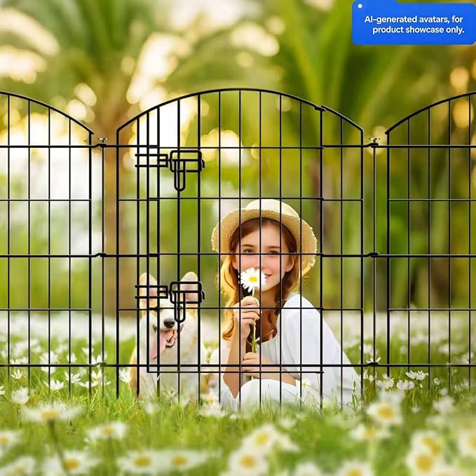 Thealyn Metal Garden Fence 40 in H x 28 in W 5 Panels (4 Panels + 1 Gate) Total Length 11.6 ft, No Need Dig Rustproof Animal Barrier Fencing Border Fence for Dog, Patio,Yard, Landscape, Flower Bed