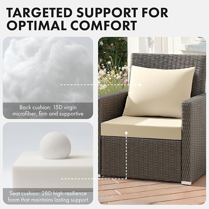 MIULEE Beige Outdoor Seat Cushion Set 24x24 Inch Linen Textured Waterproof & 3 Year Color Fastness Seat and Back Cushion with Ties No Slip Design for Patio Furniture Chair Sofa Couch