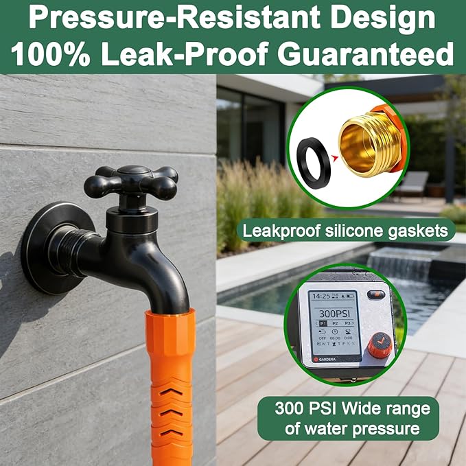 30FT Flexible Lightweight Garden Hose w/ 10Pattern Spray Nozzle,3/4 Inch,2026 Braided Elastic Garden Hose,Triple Latex Core,No-Kink,Anti-Burst,Leak-Proof,Easy Use&Storage(OrangeBlack)