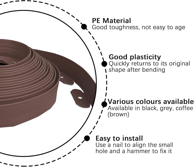 Garden Edging 33FT, 2in Tall Plastic Landscape Edging Borders Kit Flexible Lawn Edging with 50pcs Anchoring Stakes, Border Edge for Landscaping, Yard, Flowerbeds, Sidewalks, Paving, Brown
