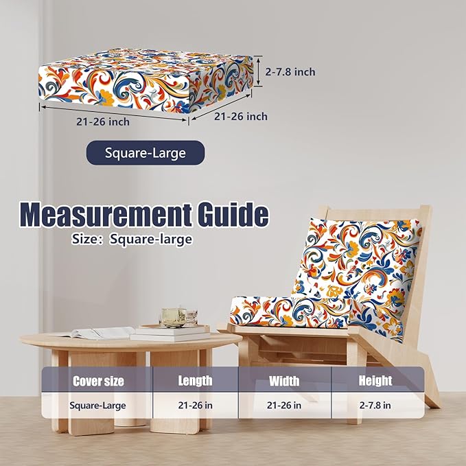 8Pcs Patio Stretch Cushion Covers, Outdoor Couch & Sofa Replacement Slipcovers for Patio Furniture Cushion Covers, Washable Reusable Furniture Protector, Square Large, Painting