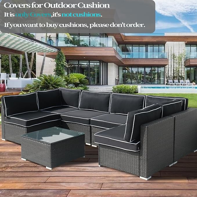 14Pcs Outdoor Cushion Covers Replacement Washable w/Zipper for 6-Seaters Sofa Patio Slipcovers Set Seat and Back Covers Only-25.6x25.6x3.9inch