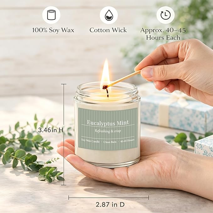 Scented Candles Gift Set,6 Pack Spring Summer Soy Wax Aromatherapy Candles,Lemon Verbena,Coconut Lime,Sea Salt Breeze, Citrus Basil, Eucalyptus Mint & Cherry Blossom