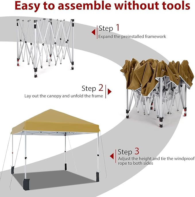 10 x 10 Ft Outdoor Canopy Tent,Pop Up Beach Canopy Tent for Events 3 Adjustable Heights with Wheeled Bag, 8 Stakes, 4 Ropes, Portable with Easy Setup Shelter for Events, Parties, Camping
