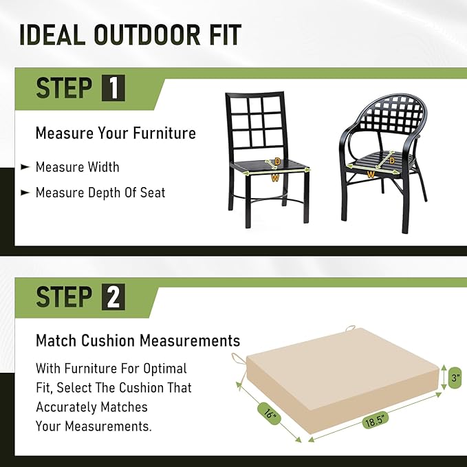 Basic Beyond Indoor/Outdoor Chair Cushions, Waterproof Patio Furniture Cushions - Square Corner Seat Cushions for Patio Furniture with Ties, 18.5"x16"x3", Beige, 4 Count (Pack of 1)