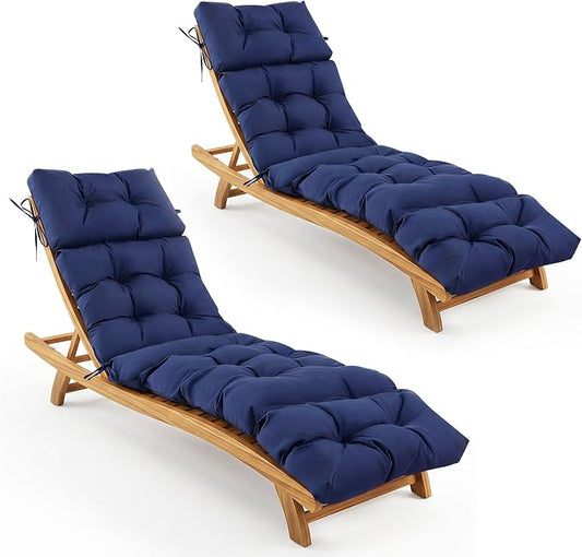 Outdoor Chaise Lounge Cushions 75.1x22.8x4.7 Inch, Waterproof Lounge Chair Cushions for Pool, Patio, Deck, Lawn, Fade Resistant Lounge Cushions for Outdoor Furniture, Navy Blue, Set of 2