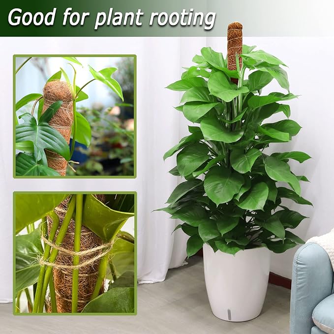 Soupiar 2-Pack 28" Bendable Moss Pole for Monstera, Rust-Free Aluminum Core Plant Support Stakes, Sturdy Stakes to Train & Grow Indoor Climbing Plants Upright (13.2ft Jute Rope Included)