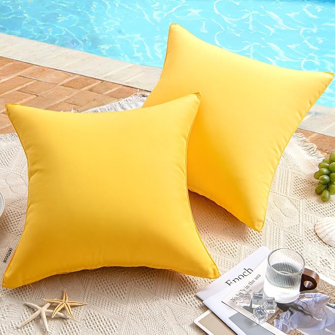 MIULEE Pack of 2 Decorative Outdoor Waterproof Pillow Covers Square Garden Cushion Sham Throw Pillowcase Shell for Patio Tent Couch 16x16 Inch Yellow