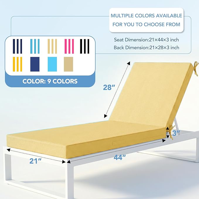 L'AGRATY Outdoor Lounge Chaise Cushion: 72x21x3 Inch Waterproof Lounge Chair Cushion for Outdoor Furniture with Fade Resistant Removable Cover - Patio Cushions for Pool Lawn Deck(Khaki 1Pack)