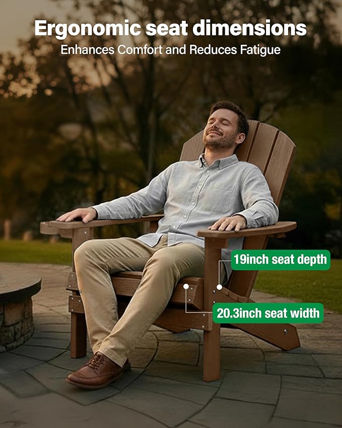 YEFU Adirondack Chairs Set of 6: Outdoor Chair HIPS Plastic Adirondack Chairs - Patio Chairs with Wood Texture - Lawn Fire Pit Deck Porch Garden Chairs for Adults (Teak)