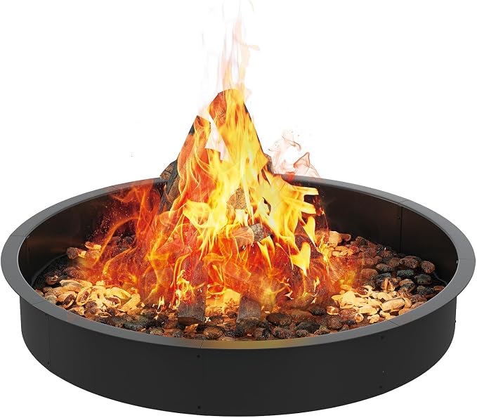 GarveeLife 36 Inch Smokeless Fire Pit Ring, Duty Solid Steel Panels with Air Vents, Inner Round Firepit Rim Insert for Outdoor Above/In-Ground, Suitable for Backyard, Patio, Garden, Easy Install