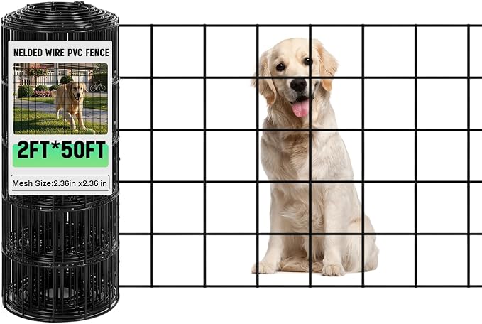 Gisafai 16 Gauge Galvanized Welded Wire Fence 2 ft x 50 ft PVC Coated Hardware Cloth, 2.36" x 2.36" Mesh, Heavy Duty Garden Fencing Roll for Yard Chicken Dog, Deer Cattle & Animal Protection(Black)