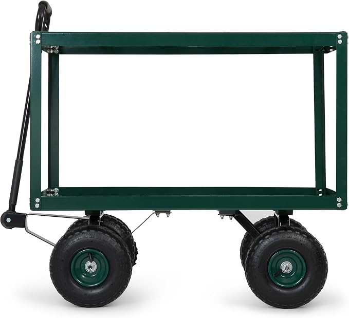 Backyard Expressions 2 Tier Garden Cart, 600 lb Total Capacity, Outdoor Utility Cart with Wheels, Steel Mesh Shelves, Pneumatic Tires, Pull Handle Rolling Wagon for Yard & Lawn