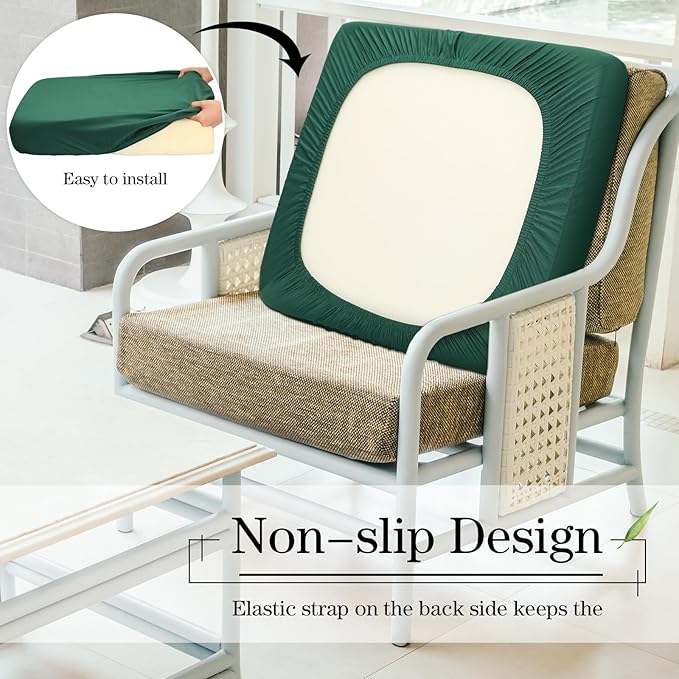 Newwiee 12 Pcs Patio Outdoor Cushion Covers Replacement Waterproof Stretch Sofa Couch Cushion Covers Washable Individual Couch Slipcovers Set Furniture Protector for Pets(20-27 Inch,Dark Green)