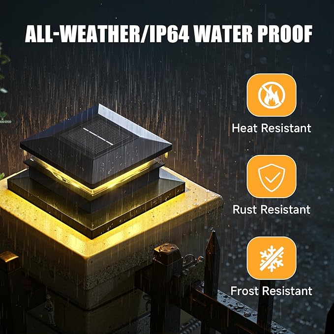 Solar Post Cap Lights,Fence Post Solar Lights 8 Pack, Waterproof Outdoor Light for Garden Deck Patio, Black Deck Posts Light with 2 Color Modes,For 4x4 5x5 6x6 Wooden/Vinyl/Aluminium Posts