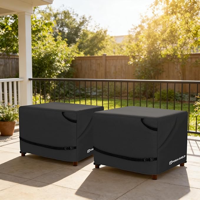 Porch Shield Patio Ottoman Cover - Waterproof Outdoor Square Side Table Covers – 22L x 22W x 18H inch, Black