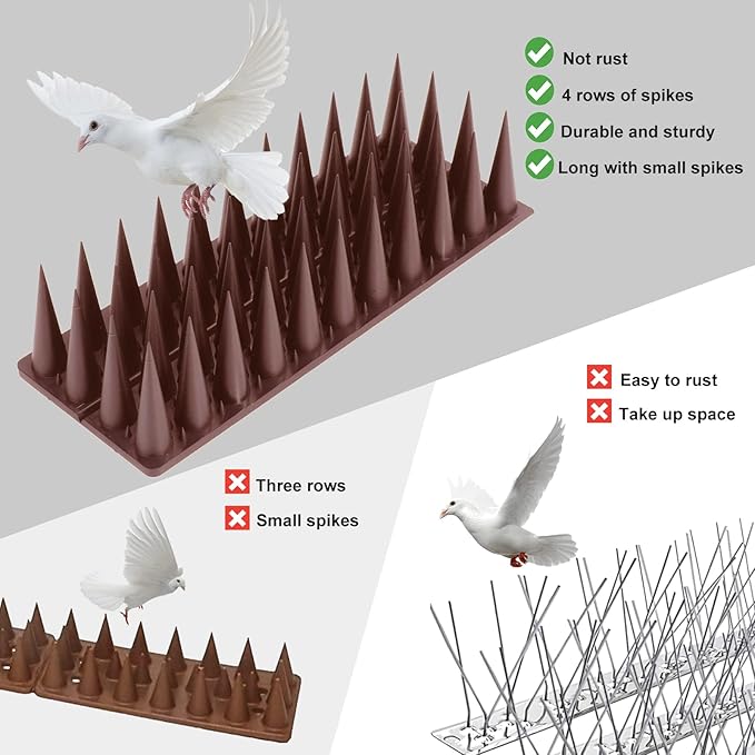 Bird Spikes, 40 Pack Bird Deterrent for Outside, Pigeon Spikes to Keep Raccoon Squirrel Cats Woodpeckers Away, for Fence Garden Roof Yard(37.3Feet)