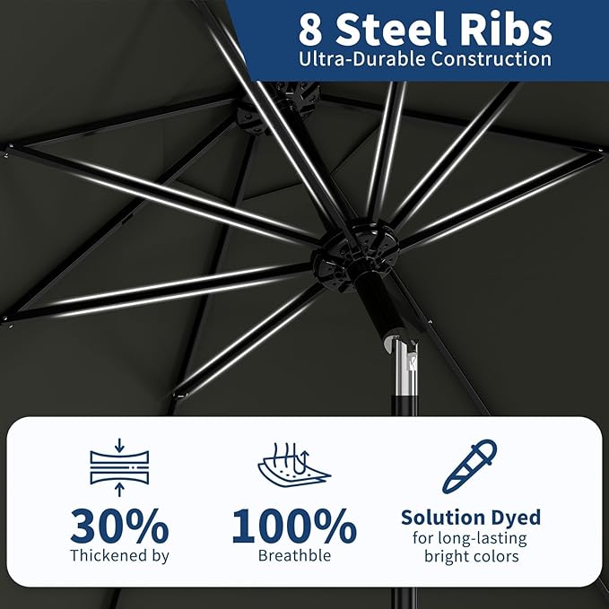 Garvee 10 ft Patio Umbrella - 8 Sturdy Ribs Outdoor Table Umbrella with Crank Lift & Push Button Tilt - Market Umbrella for Pool, Deck, Yard, Garden -Gray