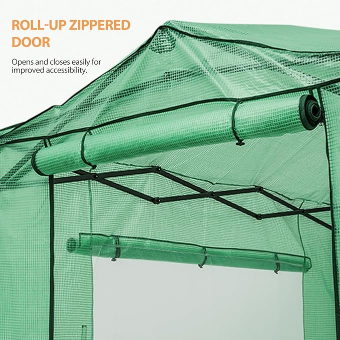 EAGLE PEAK Replacement Cover for 8x6 Portable Walk-in Pop up Greenhouse, Front and Rear Roll-Up Zipper Entry Doors and 2 Large Roll-Up Side Windows (Frame Not Included), Green